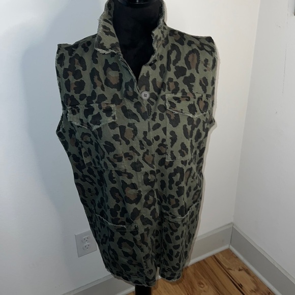 JODIFL Sz S military green animal leopard print cargo vest - Picture 1 of 10